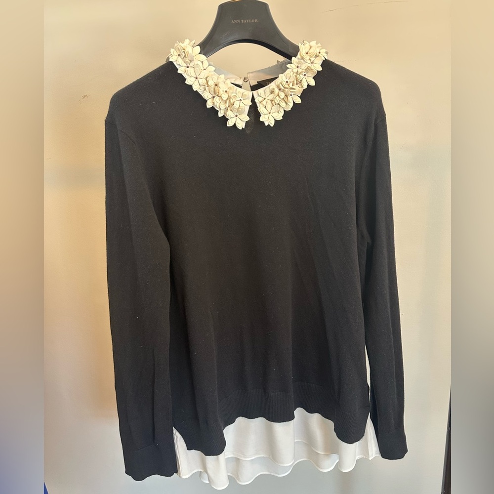 Ted Baker Black Sweater with White Floral Collar